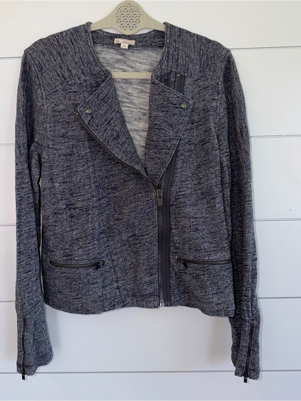 GAP Womens Large Navy Knit Moto Jacket Cardigan Asymmetrical Zip Biker Comfy GUC